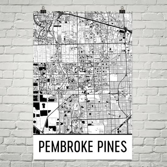 Pembroke Pines Street Map Art Print, Florida Wall Decor - Etsy