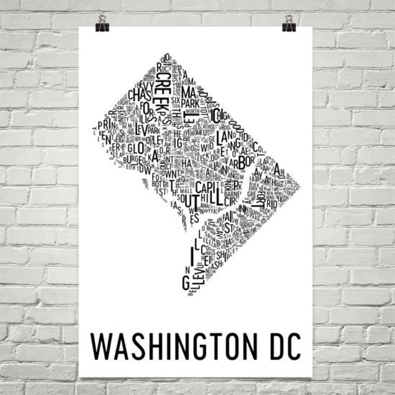 Washington DC Neighborhood Map Art Print: Typography City Poster - Etsy ...