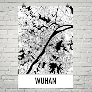 Carte de Wuhan Wuhan Art, Wuhan impression, Wuhan Chine affiche, Wuhan murale, Art, cadeaux de la Chine, carte de la Chine, Art chinois, China impression