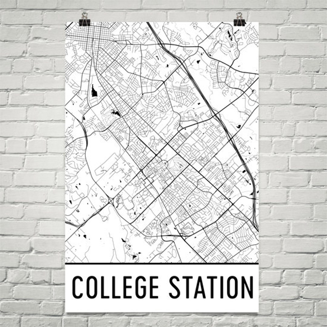 College Station Map, College Station TX, Art, College Station Print ...