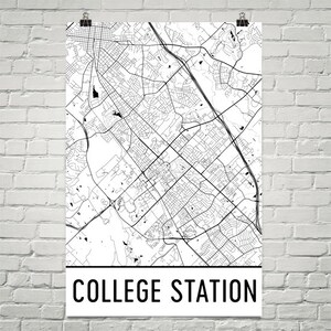College Station TX Map Art Print: Modern City Street Design