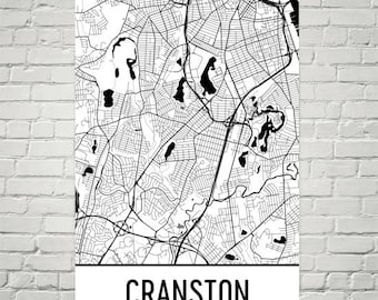Cranston Rhode Island-kaartkunstdruk: poster moderne stad