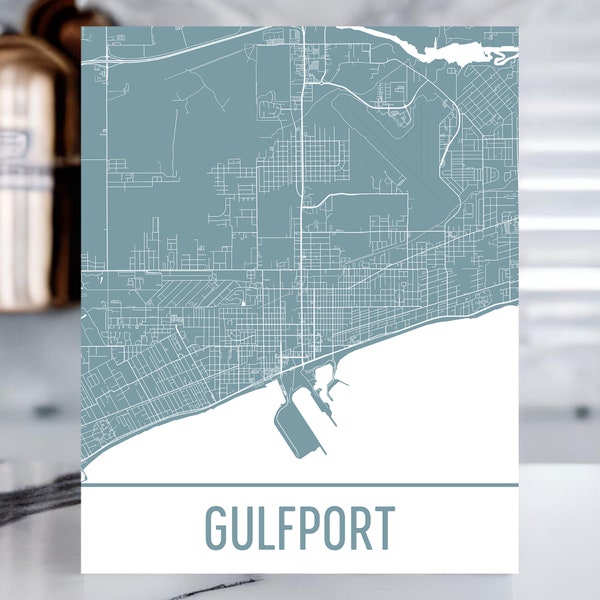 Gulfport Map, Gulfport Art, Gulfport Print, Gulfport MS Poster, Mississippi Gifts, Map of Mississippi, Mississippi Poster, Gulf of Mexico