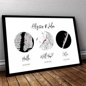 Valentines Anniversary Gift, For Boyfriend, For Husband, For Girlfriend, For Wife, Custom Map Art, Hello, Will You image 1