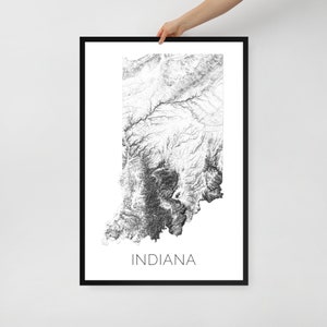 Indiana Topografische Kaart, Kaart van Indiana, IN Kaart, Indiana Decor, Indiana Muur Kaart, Indiana Art, Topografische