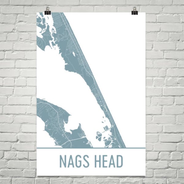Nags Head Map, Nags Head Art, Nags Head Print, Nags Head NC Poster, Outer Banks Gifts, Map of Outer Banks, Corolla Poster, Outer Banks Art