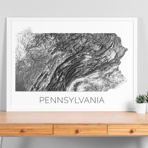 Pennsylvania Topografische Kaart, Kaart van Pennsylvania, PA Kaart, Pennsylvania Decor, Pennsylvania Wall Map, Penn Art, Topographic