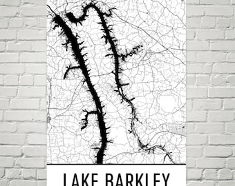 Lake Barkley-kaartkunst, decor Kentucky, poster in cottage-stijl
