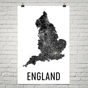 England Map, Map of England, England Print, England Wall Art, England Poster, English Decor, England Art, England Gifts, England Map Print image 1