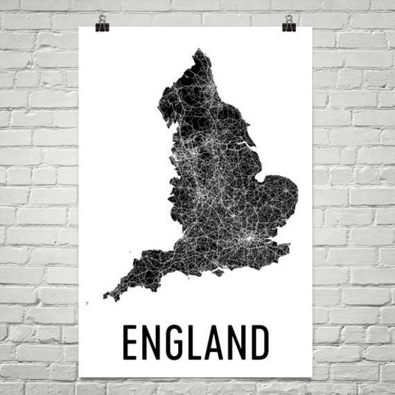 Engeland de kaart van Engelse Print Engeland | Etsy