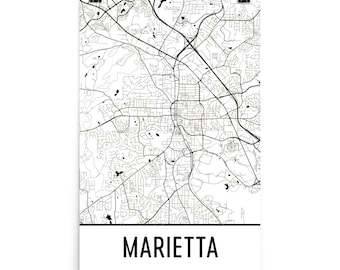 Marietta GA Map Art Print: Modern City Street Poster