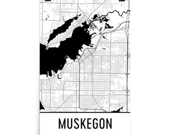 Muskegon Map, Muskegon MI Art, Muskegon Print, Muskegon Michigan Poster, Muskegon Wall Art, Map of Muskegon, Muskegon Print, Muskegon Gift