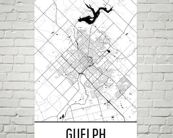 Guelph Stadt Karte Kunstdruck: Minimalistische Wand Dekoration