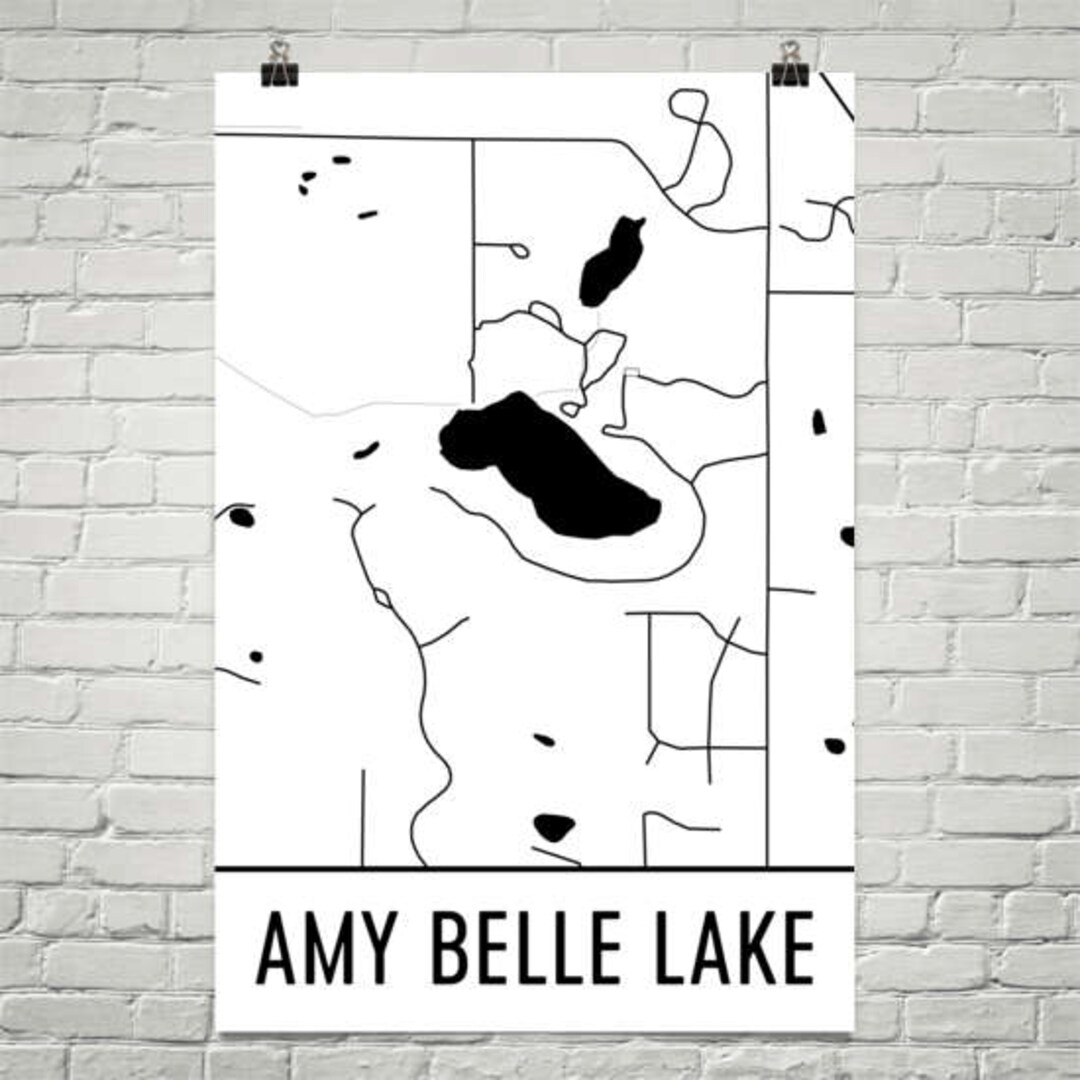 Amy Belle Lake Wisconsin Map Art Amy Belle Poster Lake Art Etsy