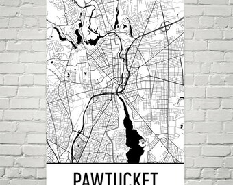 Pawtucket Rhode Island Map Print, City Street Art