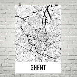Ghent Map, Ghent Art, Ghent Print, Ghent Belgium Poster, Ghent Wall Art, Map of Ghent, Belgian Gifts, Belgian Decor, Belgiaum Map Art