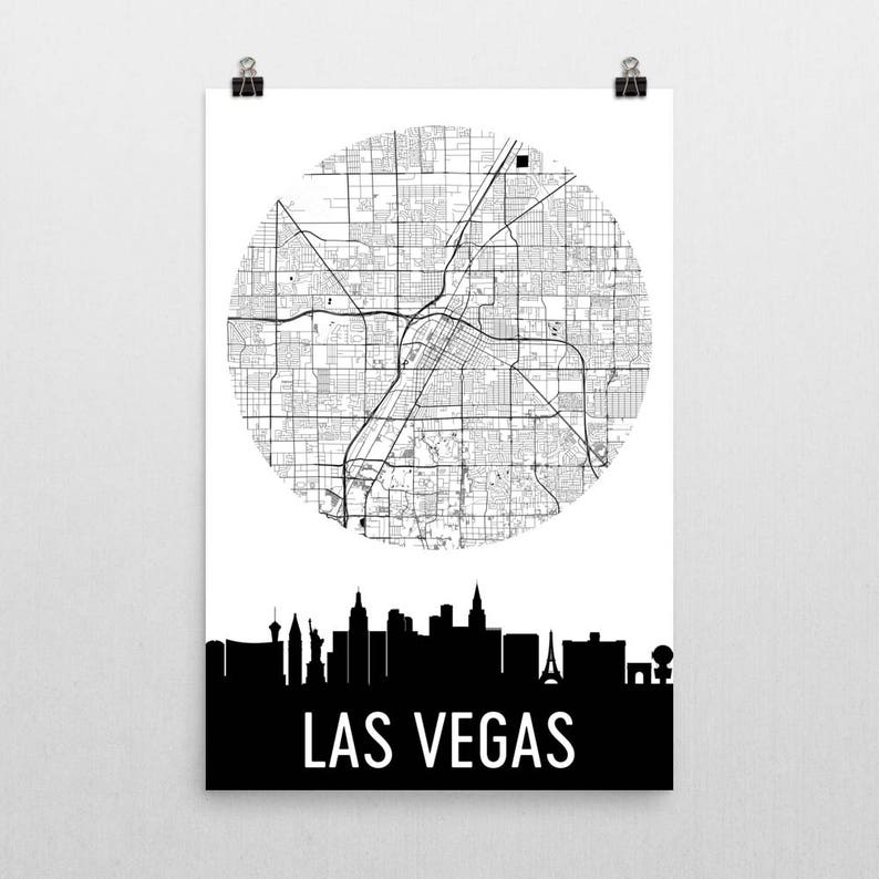 Las Vegas Skyline Las Vegas Map Las Vegas Skyline Art Vegas Etsy