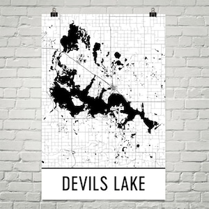 Teufel Lake North Dakota, Devils See ND, Devils See Karte, North Dakota, See-Haus Dekor, See Karte, Teufel See Druck, Devils See Kunst