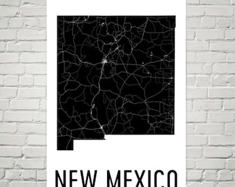 New Mexico Street Map Art Print, Modern Home Decor