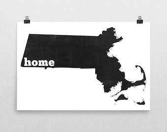 Massachusetts Home, Map of Massachusetts, Massachusetts State, Massachusetts Map, Massachusetts Gifts, Massachusetts Print, Decor, Poster