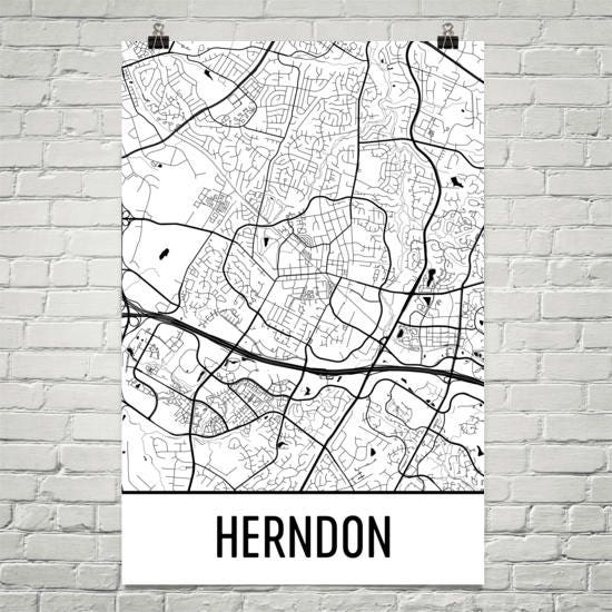 Herndon Virginia Map Art Print City Street Design Etsy Il Ambn 