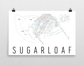 Impresión artística del mapa de senderos de la estación de esquí Sugarloaf: Maine Gift