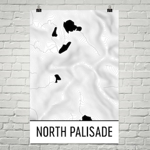 Impression palissade Nord, affiche de la Sierra Nevada en Californie, Nord palissade carte topographique, lignes de Contour, cadeaux, Sierra Nevada CA, montagnes