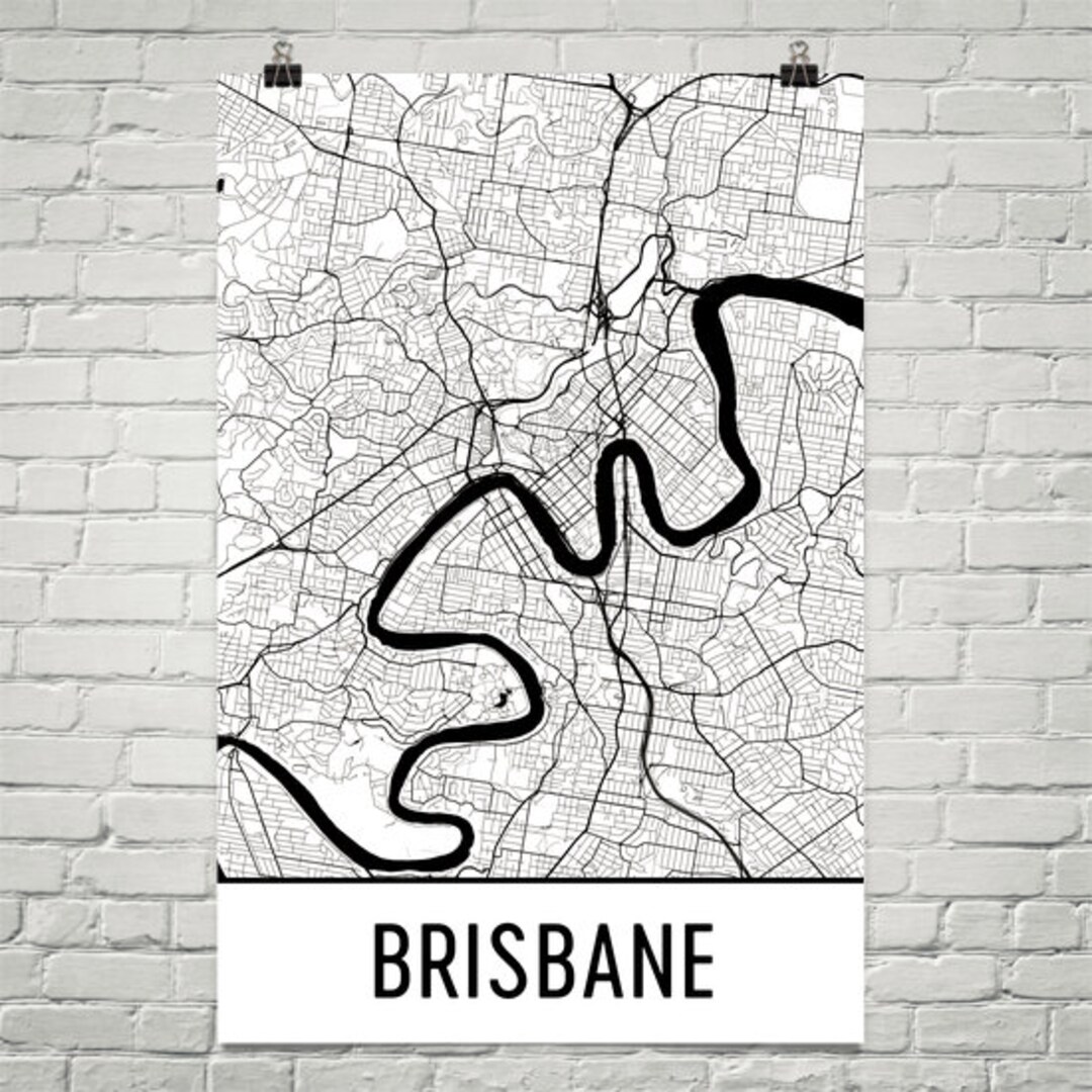 Brisbane Map, Brisbane Art, Brisbane Print, Brisbane Australia Poster