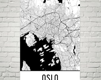 Impresión artística del mapa de Oslo: Mapa callejero moderno de Noruega