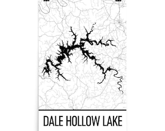Art de la carte de Dale Hollow Lake : décoration Tennessee, impression de réservoir