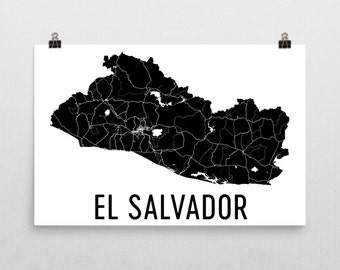 Impresión artística del mapa de El Salvador: diseño moderno de calles urbanas