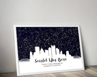 Personalized Star Map Print, New Baby Gift, Night Sky Poster
