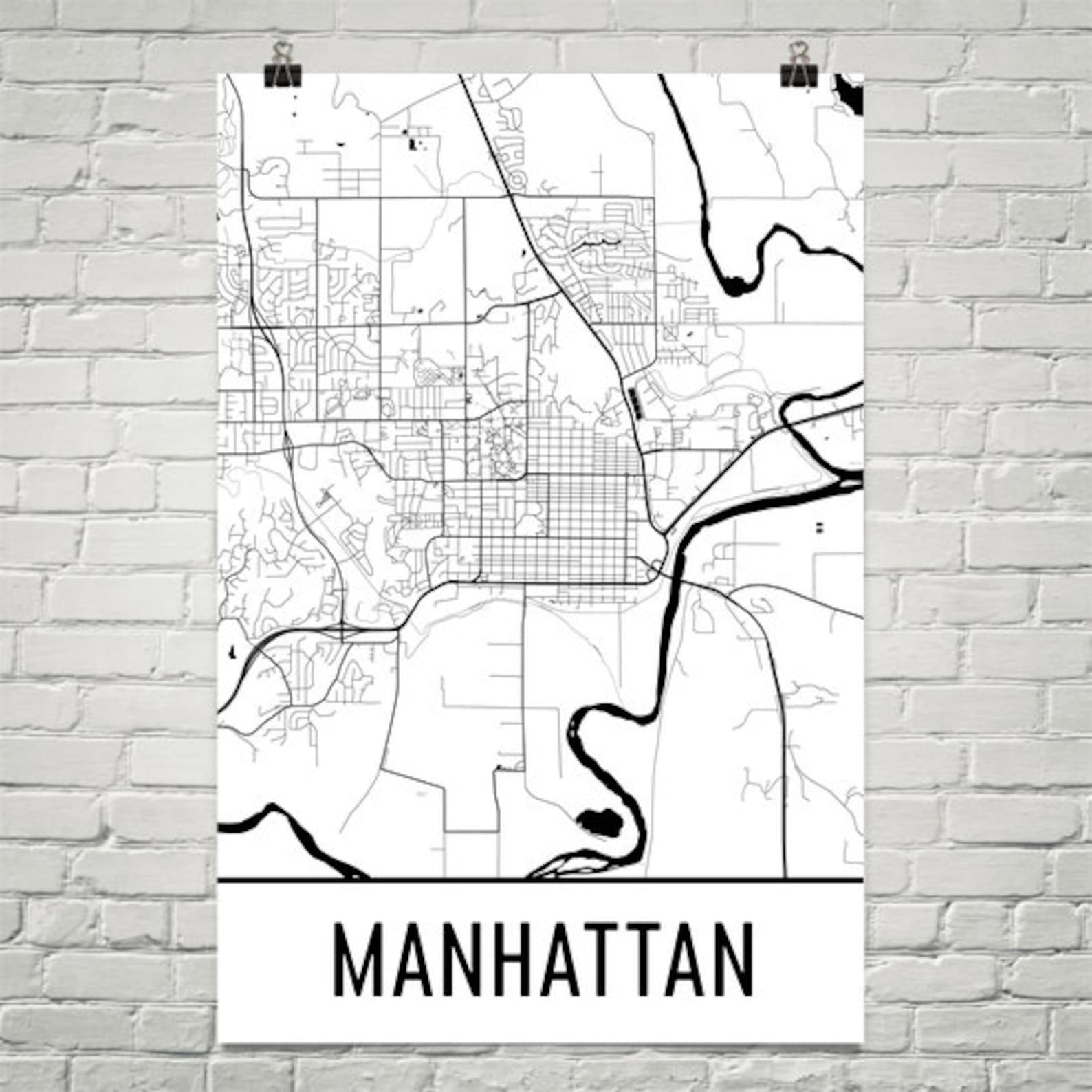 Manhattan Map Manhattan KS Art Manhattan Print Manhattan KS  Etsy