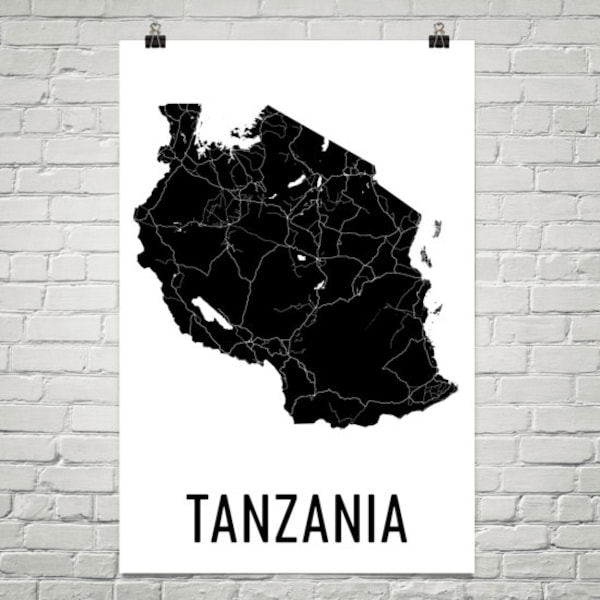 Tanzania Map, Tanzania Art, Map of Tanzania, Tanzanian Decor, Tanzania Gift, Tanzania Print, Tanzania Poster, Tanzania Wall Art, Tanzanian