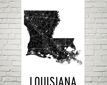 Impresión artística del mapa de Luisiana, diseño moderno de calles urbanas