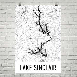 Lago Sinclair Georgia, lago Sinclair GA, arte de Georgia, Georgia Decor, mapa de lago, Sinclair GA lago, Casa Decor, impresión de mapa, Georgia Sinclair