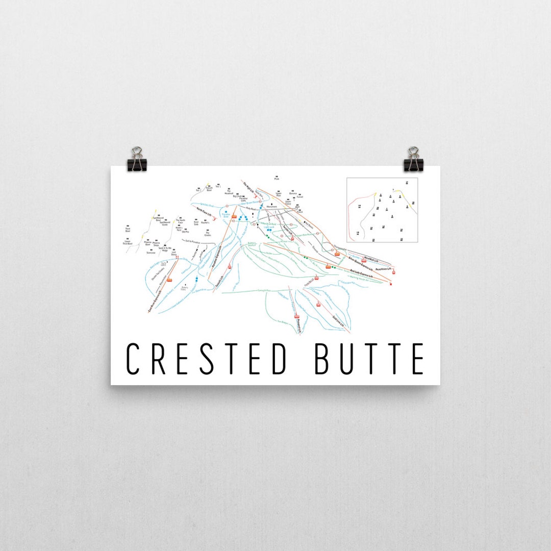 Crested Butte Ski Map Art, Crested Butte Colorado, Crested Butte Trail