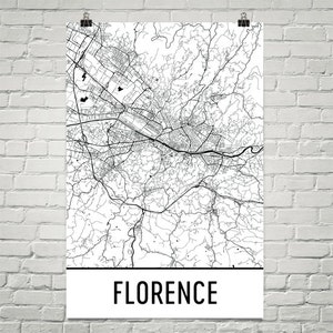 Florence Italy Map, Florence Poster, Florence Wall Art, Florence Map, Map of Florence, Florence Print, Gift, Birthday, Decor, Modern, Art