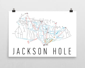 Jackson Hole Map, Jackson Hole Wyoming, Jackson Hole Poster, Jackson Hole Wall Art, Wyoming Decor, Art, Ski Map, Ski Art, Ski Print, Gifts