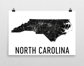 North Carolina Map Art Print: Modern USA Street Map Poster
