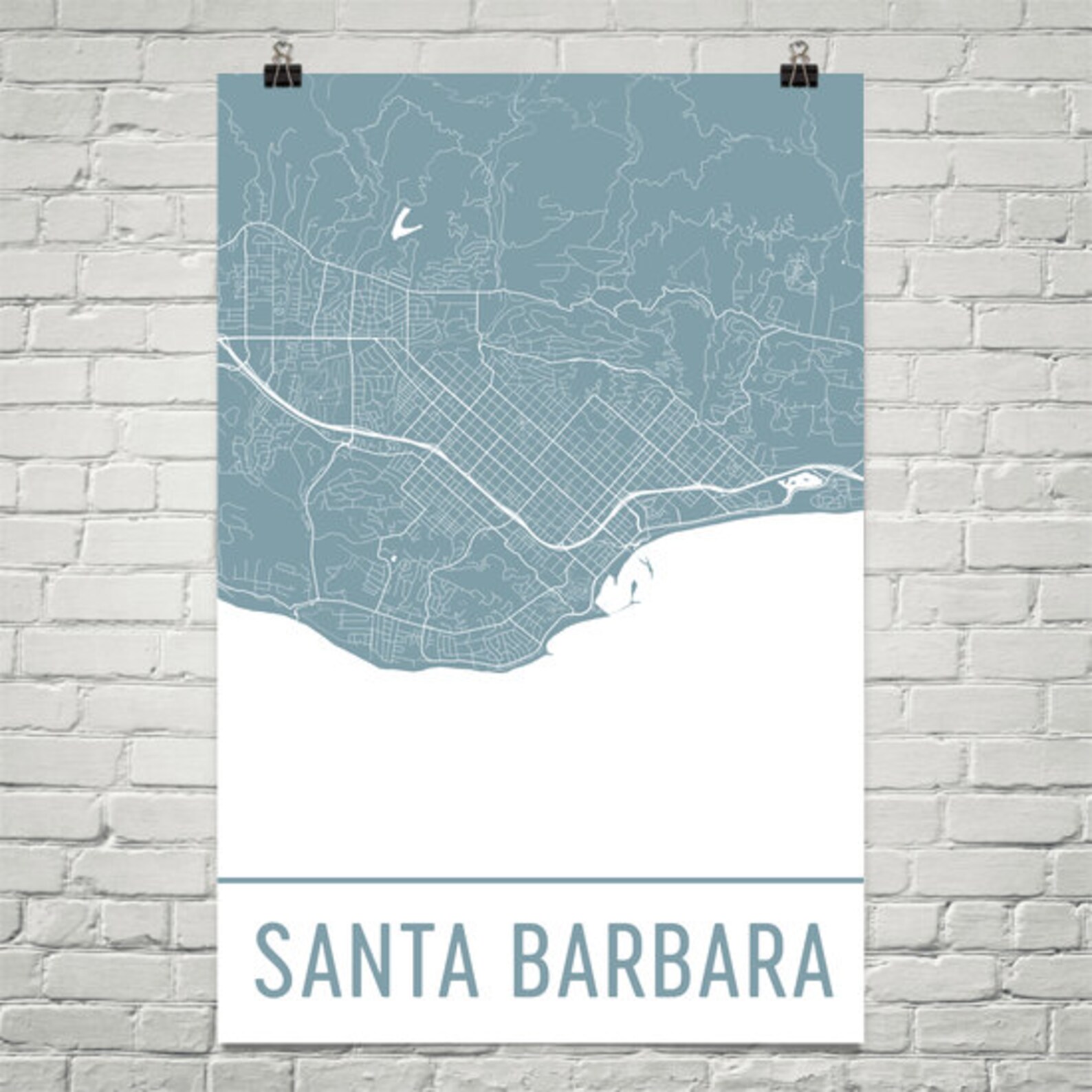 Santa Barbara Map Santa Barbara Art Santa Barbara Print | Etsy