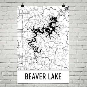 Castor de Arkansas de lago, AK de lago Castor, mapa de lago Castor, Arkansas lagos, mapa de lago, Beaver Lake arte, Beaver Lake, lago Castor