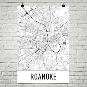 Roanoke Map, Roanoke Art, Roanoke Print, Roanoke VA Poster, Roanoke Wall Art, Roanoke Gift, Map of Roanoke, Roanoke Decor, Roanoke Map Art