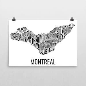 Montreal Typography Neighborhood Map Print, City Poster Art, Montreal Wall Art, Montreal Gifts, Map of Montreal, Montréal Québec, Canada