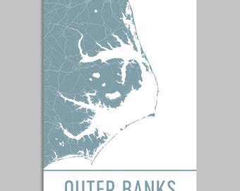Outer Banks NC Street Map Art Print, USA Made
