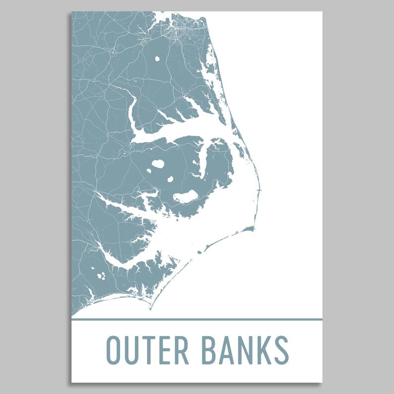 Outer Banks NC Street Map Art Print, USA Made image 1