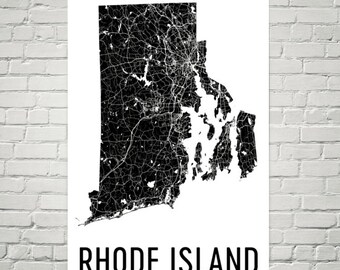 Rhode Island Street Map Art Print, Modern Home Decor