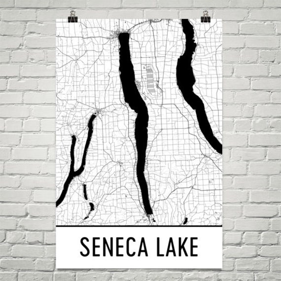 Seneca Lake Map Art: Upstate New York Lake House Decor