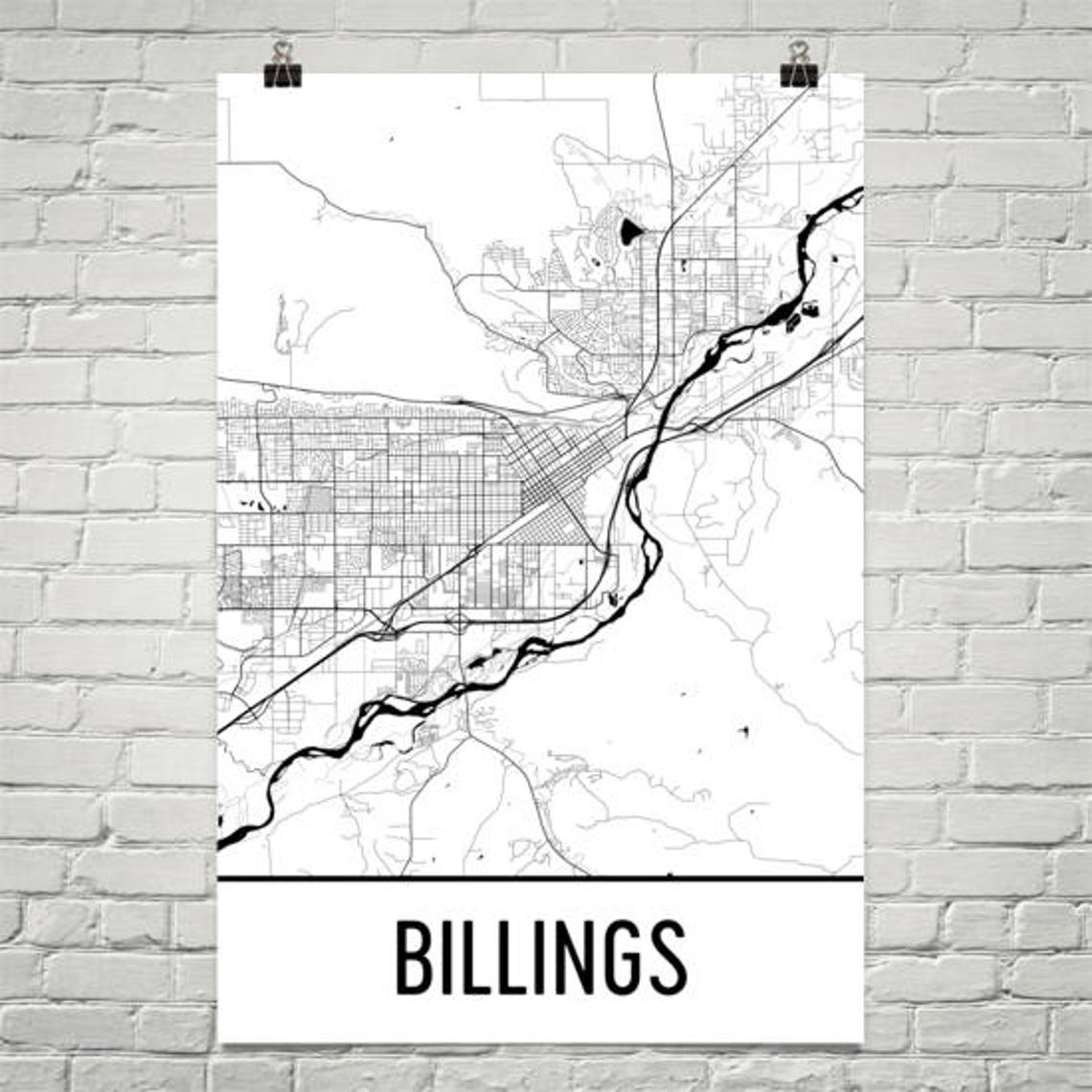 Billings Map Billings Art Billings Print Billings MT - Etsy