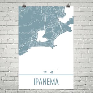 Ipanema Beach Karte, Ipanema Strand Kunst, Rio De Janeiro Druck, Ipanema Strand Rio Poster, Ipanema Strand Wandkunst, brasilianische Geschenke, Karte von Brasilien